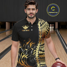 Load image into Gallery viewer, Custom Black And Gold Flame tribal pattern Bowling Team Polo, 1/4 Zip Shirts For Men, Bowling Jerseys NQS10093