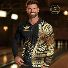 Load image into Gallery viewer, Custom Black And Gold Flame tribal pattern Bowling Team Polo, 1/4 Zip Shirts For Men, Bowling Jerseys NQS10093