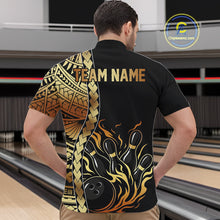 Load image into Gallery viewer, Custom Black And Gold Flame tribal pattern Bowling Team Polo, 1/4 Zip Shirts For Men, Bowling Jerseys NQS10093