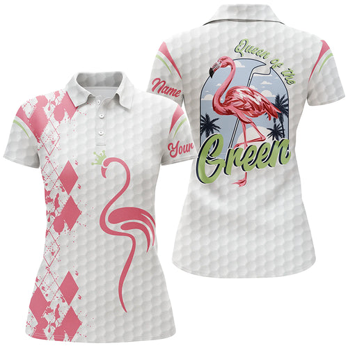 Queen of the green white Womens golf polo shirts custom name pink flamingo ladies golf polos NQS5906