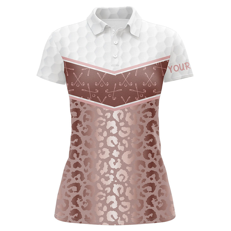 Pink leopard Pattern white golf ball skin Womens golf polo shirts Custom Golf Apparel For Ladies NQS8212