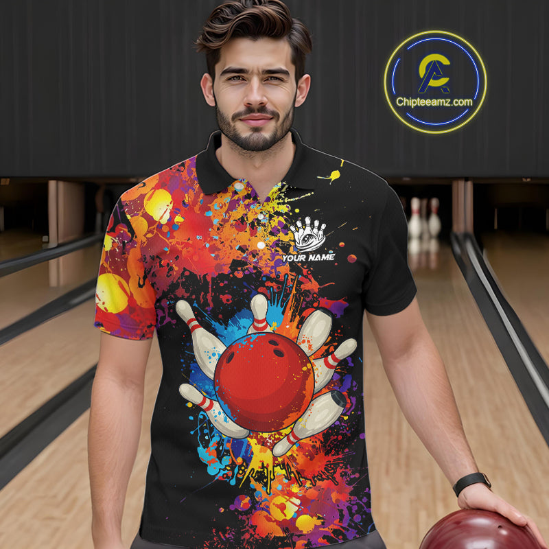 Colorful bowling jerseys Bowling Polo, 1/4 Zip Shirt for Men Custom Bowling Team shirts for bowlers NQS10416