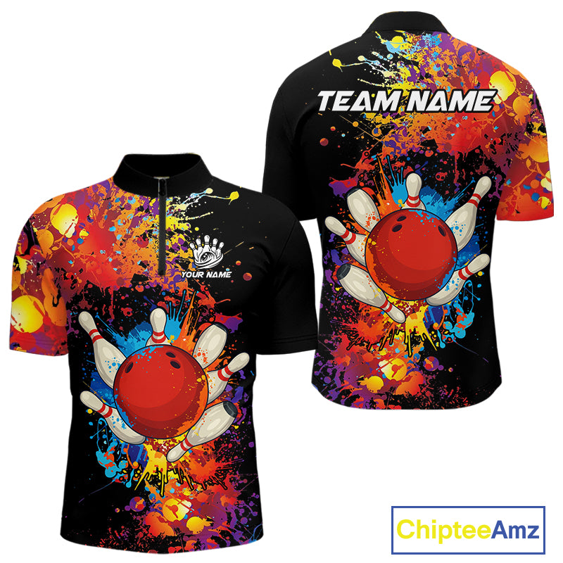 Colorful bowling jerseys Bowling Polo, 1/4 Zip Shirt for Men Custom Bowling Team shirts for bowlers NQS10416
