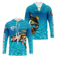 Load image into Gallery viewer, Largemouth Bass fishing blue water camo Custom sun protection long sleeve fishing shirt for men, women NQS8437