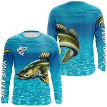 Load image into Gallery viewer, Walleye fishing blue water camo Custom sun protection long sleeve fishing shirt for men, women NQS8438