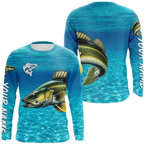 Walleye fishing blue water camo Custom sun protection long sleeve fishing shirt for men, women NQS8438