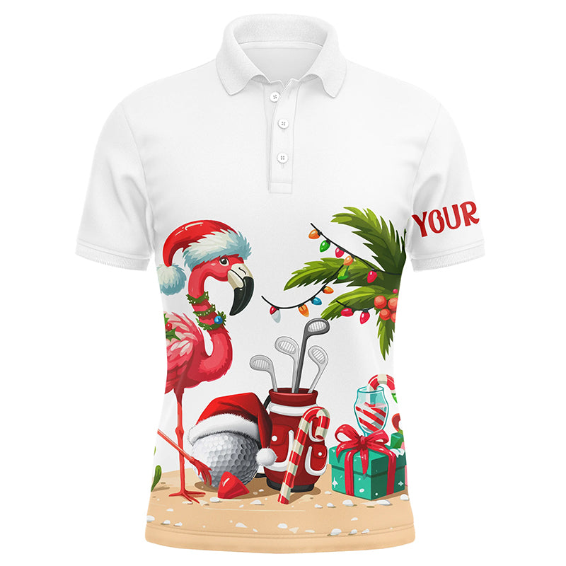 Funny Flamingo Christmas Men golf polo shirt custom golf shirt for men, Christmas gifts for golfer NQS8900