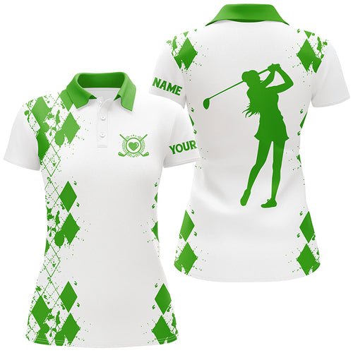 Womens golf polos shirts custom name white golf shirt, golfing gifts | Green NQS4506