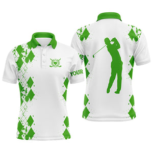 Mens golf polos shirts custom name white golf shirt, golfing gifts | Green NQS4506