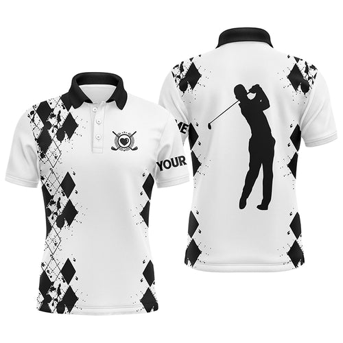 Mens golf polos shirts custom name white golf shirt, golfing gifts | Black NQS4508