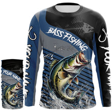 Load image into Gallery viewer, Largemouth Bass fishing Custom UV protection fishing long sleeve shirt, Bass Fishing jerseys | Blue NQS9351