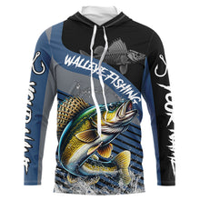 Load image into Gallery viewer, Walleye fishing Custom UV protection fishing long sleeve shirt, Walleye Fishing jerseys | Blue NQS9352