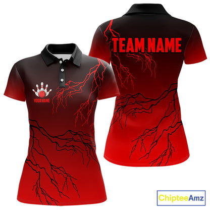 Black and Red gradient Lightning thunder storm Bowling shirts for Women Custom Bowling Team Jerseys NQS9353