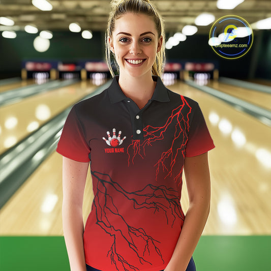 Black and Red gradient Lightning thunder storm Bowling shirts for Women Custom Bowling Team Jerseys NQS9353