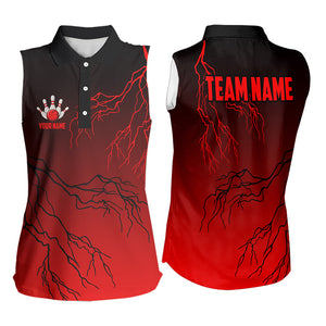 Black & Red gradient Lightning thunder storm Bowling Sleeveless Polo shirt Custom Bowling Team Jersey NQS9353