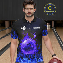Load image into Gallery viewer, Black and Blue Flame Lightning Thunder Bowling Jersey for men custom Bowling Team League Shirts NQS11425