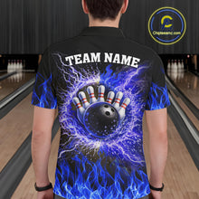 Load image into Gallery viewer, Black and Blue Flame Lightning Thunder Bowling Jersey for men custom Bowling Team League Shirts NQS11425