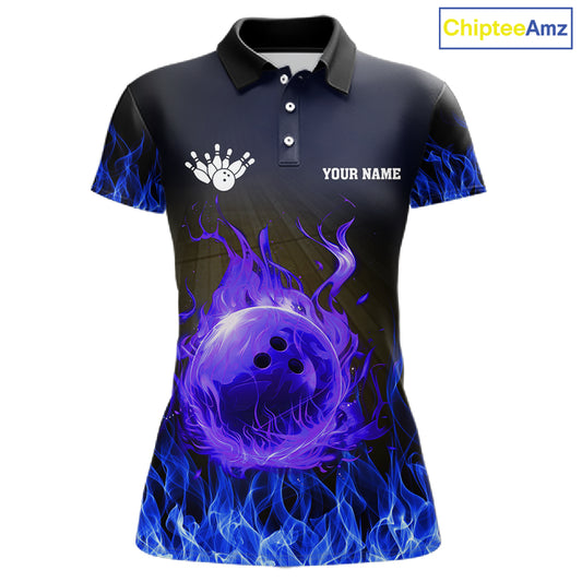 Black and Blue Flame Lightning Thunder Bowling Jersey for Women custom Bowling Team League Shirts NQS11425