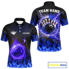 Load image into Gallery viewer, Black and Blue Flame Lightning Thunder Bowling Jersey for men custom Bowling Team League Shirts NQS11425