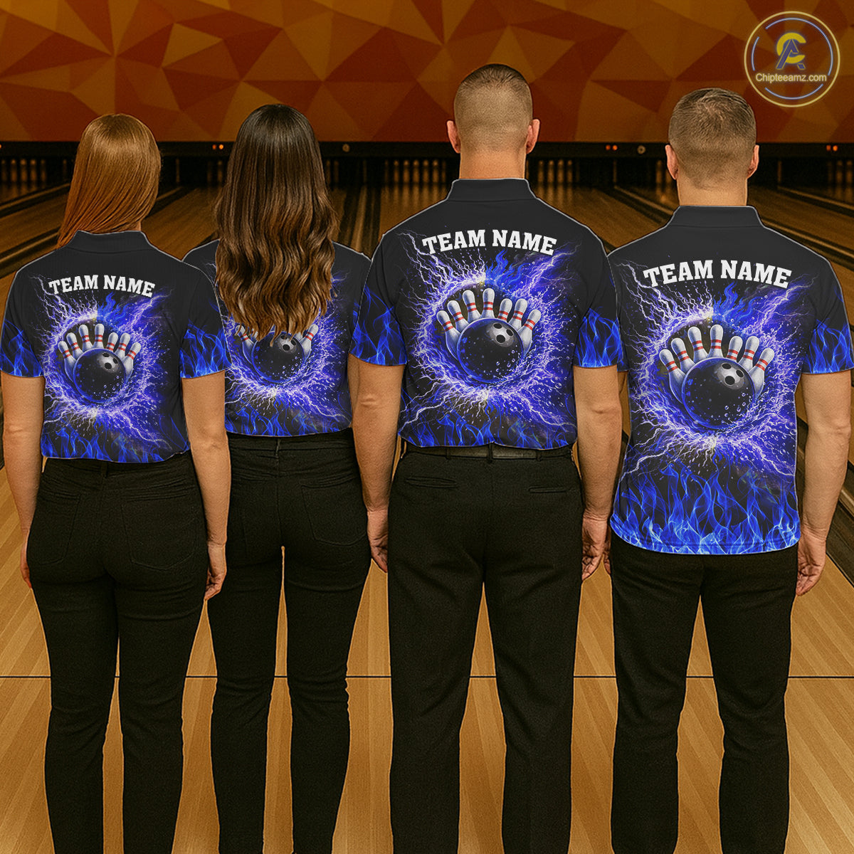 Black and Blue Flame Lightning Thunder Bowling Jersey for men custom Bowling Team League Shirts NQS11425