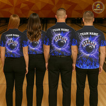 Load image into Gallery viewer, Black and Blue Flame Lightning Thunder Bowling Jersey for men custom Bowling Team League Shirts NQS11425