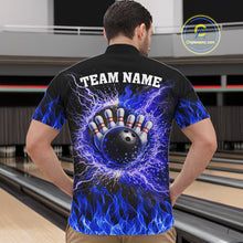 Load image into Gallery viewer, Black and Blue Flame Lightning Thunder Bowling Jersey for men custom Bowling Team League Shirts NQS11425