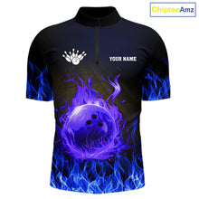 Load image into Gallery viewer, Black and Blue Flame Lightning Thunder Bowling Jersey for men custom Bowling Team League Shirts NQS11425
