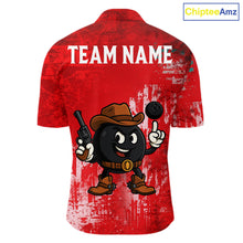 Load image into Gallery viewer, Custom Funny Cowboy Gunster Bowling Polo, 1/4 zip Shirts For Men, Bowling Team League Jerseys | Red NQS11625