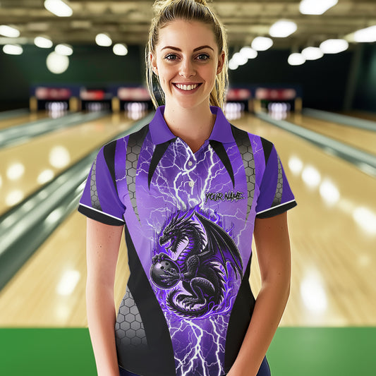 Black and Purple Thunder Lightning Dragon Bowling Team Shirts For Women Custom Bowling Uniform NQS9662