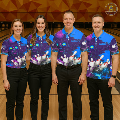 Purple and Blue Lightning Thunder Storm Skull Bowling Shirts For Women Custom Bowling Team Jerseys NQS11729