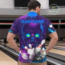 Load image into Gallery viewer, Purple and Blue Lightning Thunder Storm Skull Bowling Shirts For Men Custom Bowling Team Jerseys NQS11729