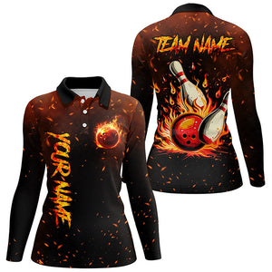 Flame Bowling Jerseys For Women Custom Bowling Polo, Quarter-Zip Shirt for Team, Gift for Bowlers NQS7601