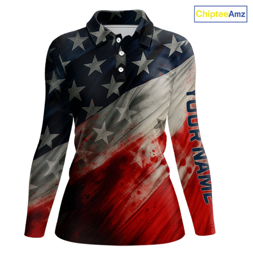 Personalized golf polos shirts for women American flag 4th July custom patriotic ladies golf wears NQS9945