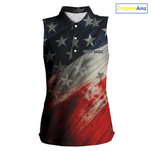 Load image into Gallery viewer, Personalized sleeveless golf polos shirts American flag 4th July custom patriotic ladies golf wears NQS9945