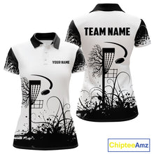 Load image into Gallery viewer, Black and White Disc Golf basket Disc golf polo shirts for women Custom team disc golf outfit NQS9946