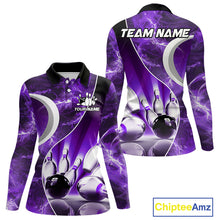 Load image into Gallery viewer, Purple Light pattern Bowling Polo, Quarter Zip shirts for Women Custom Bowling Team League Jerseys NQS9948