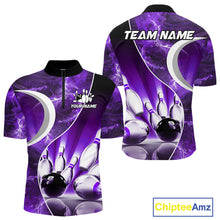 Load image into Gallery viewer, Purple Light pattern Bowling Polo, Quarter Zip shirts for men Custom Bowling Team League Jerseys NQS9948