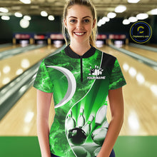 Load image into Gallery viewer, Green Light pattern Bowling Polo, Quarter Zip shirts for Women Custom Bowling Team League Jerseys NQS9949