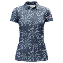 Load image into Gallery viewer, Womens golf polo shirts with navy floral pattern custom name golf shirts, golfing gifts NQS5922