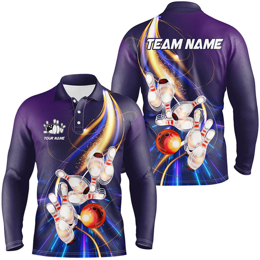 Purple light bowling jerseys Bowling Polo, 1/4 Zip Shirt for Men Custom Bowling Team shirts for bowler NQS8030