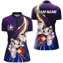 Load image into Gallery viewer, Purple light bowling jerseys Polo, 1/4 Zip Shirt for Women Custom Bowling Team shirts for bowlers NQS8030