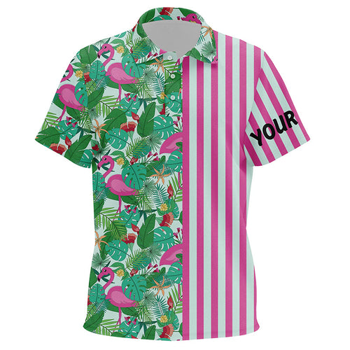 Pink Flamingo green tropical pattern stripes Kid golf polo shirts custom golf outfits for Kid NQS8035