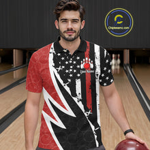 Load image into Gallery viewer, Red, White and Black American Flag Bowling Shirts for Men Custom Patriotic Team Bowling Jersey NQS10429