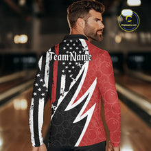 Load image into Gallery viewer, Red, White and Black American Flag Bowling Shirts for Men Custom Patriotic Team Bowling Jersey NQS10429