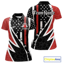 Load image into Gallery viewer, Red, White and Black American Flag Bowling Shirts for Women Custom Patriotic Team Bowling Jersey NQS10429