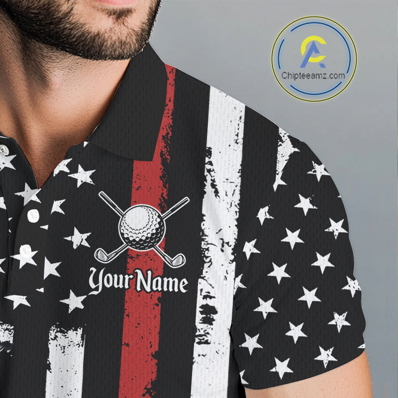 Red, White and Black American Flag Mens Golf polo shirts Custom Patriotic Team Golf attire for men NQS10430