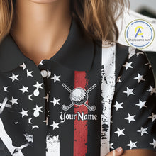 Load image into Gallery viewer, Red, White and Black American Flag Women Golf polo shirt Custom Patriotic Team Golf attire for ladies NQS10430