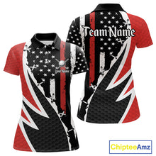 Load image into Gallery viewer, Red, White and Black American Flag Women Golf polo shirt Custom Patriotic Team Golf attire for ladies NQS10430