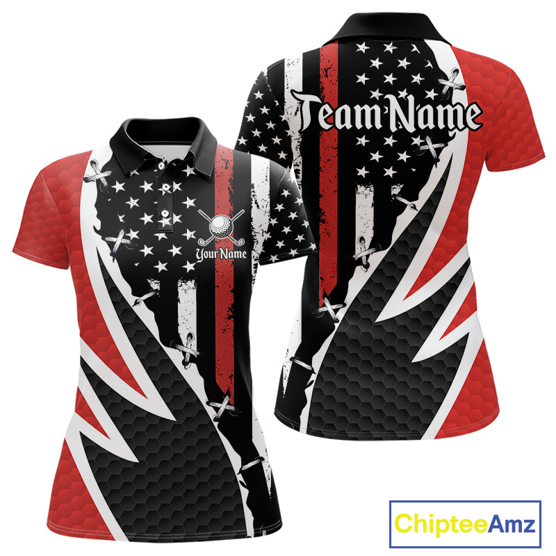Red, White and Black American Flag Women Golf polo shirt Custom Patriotic Team Golf attire for ladies NQS10430