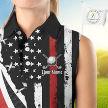 Load image into Gallery viewer, Red, White and Black American Flag Sleeveless polo shirt Custom Patriotic Team Golf attire for ladies NQS10430